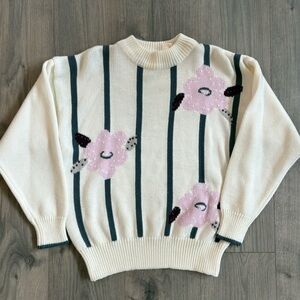 Vintage Jantzen Floral Stripe Crewneck Sweater Mediu Pastel Cottagecore Feminine